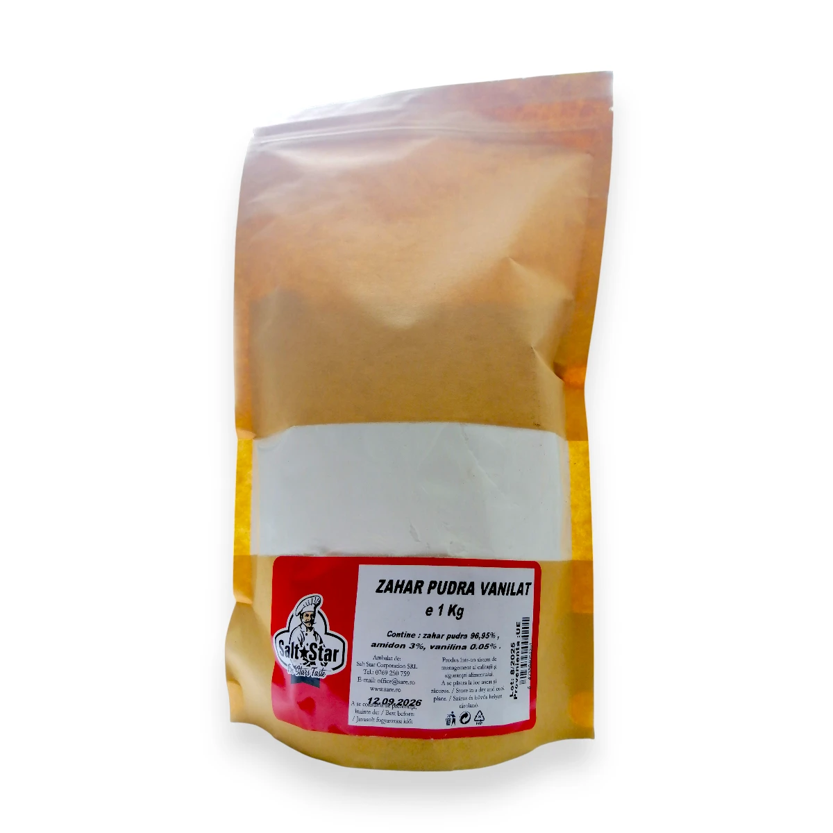 zahăr pudră vanilat, salt star corporation, plic resigilabil 1kg