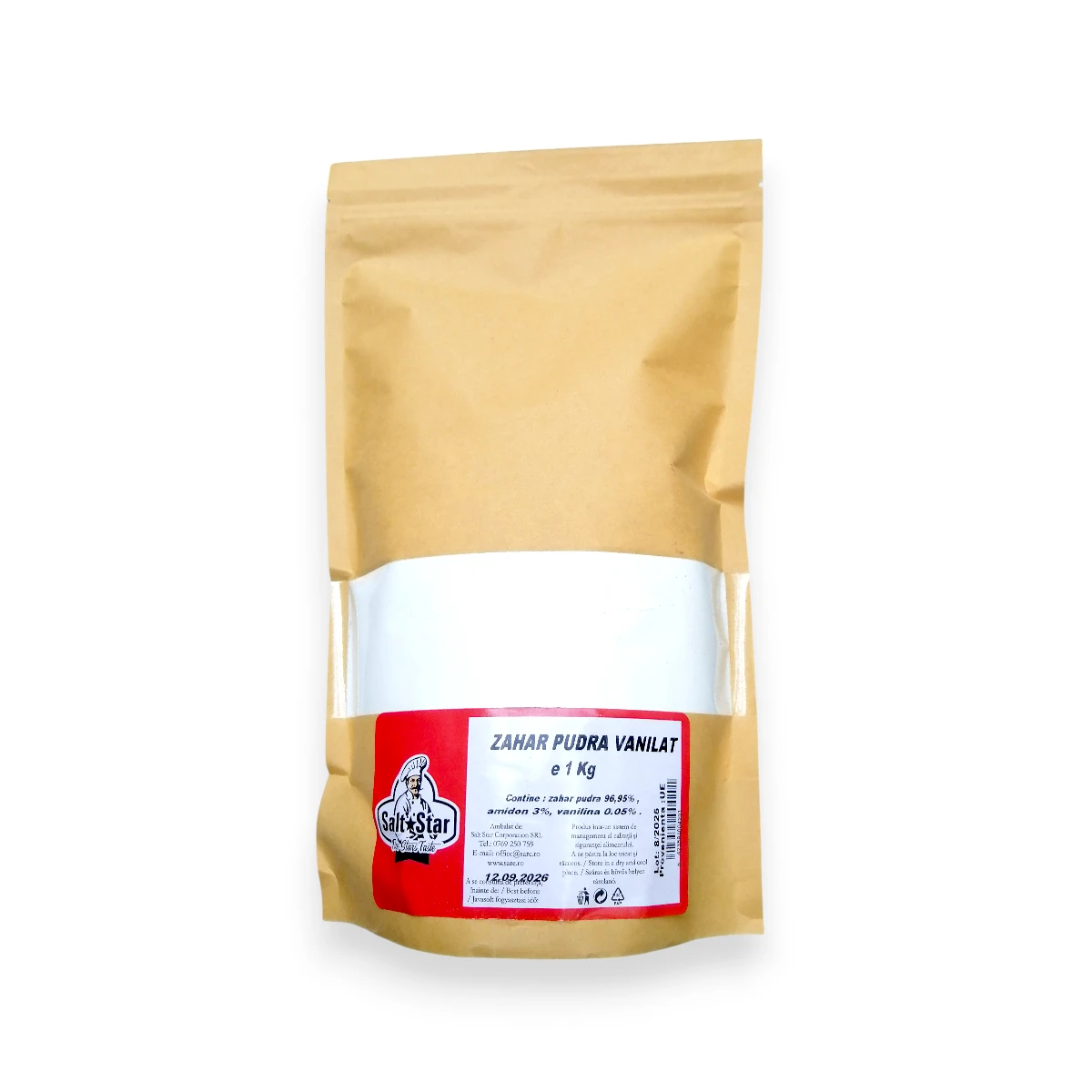 zahăr pudră vanilat, salt star corporation, plic resigilabil 1kg