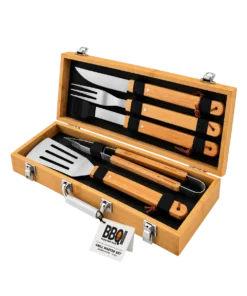 set ustensile pentru grĂtar 5buc (cutie lemn)