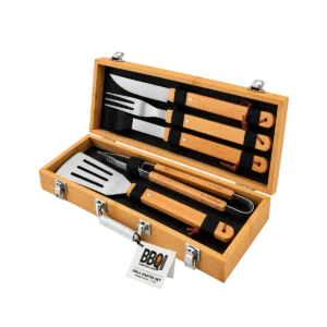 set ustensile pentru grĂtar 5buc (cutie lemn)