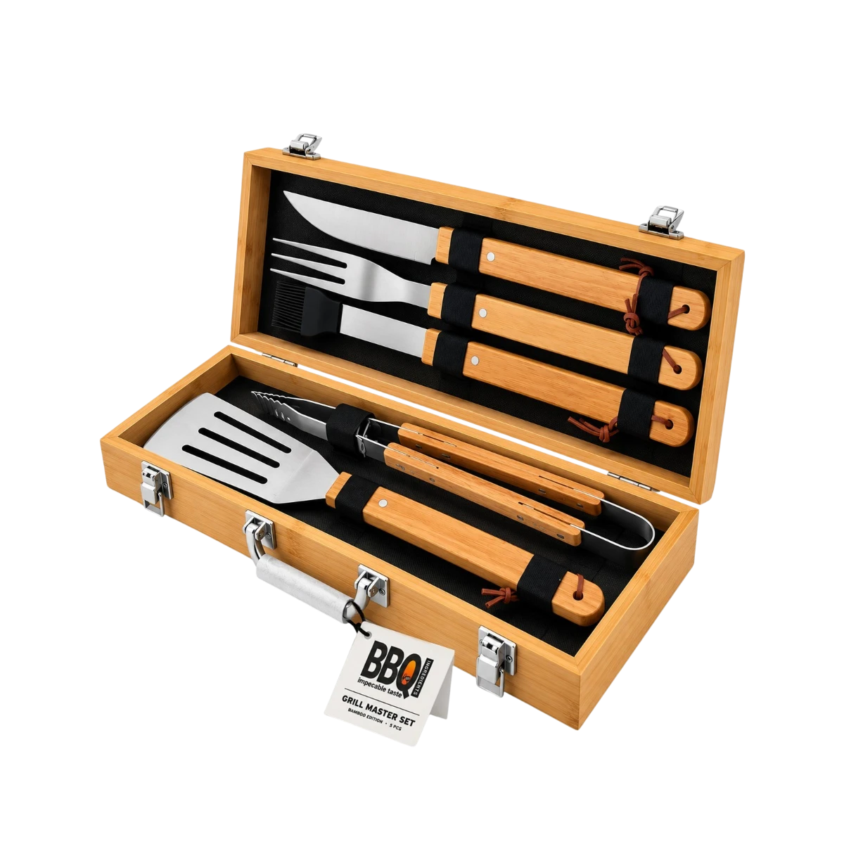 set ustensile pentru grĂtar 5buc (cutie lemn)