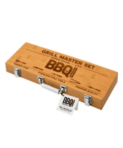 set ustensile pentru grĂtar 5buc (cutie lemn)
